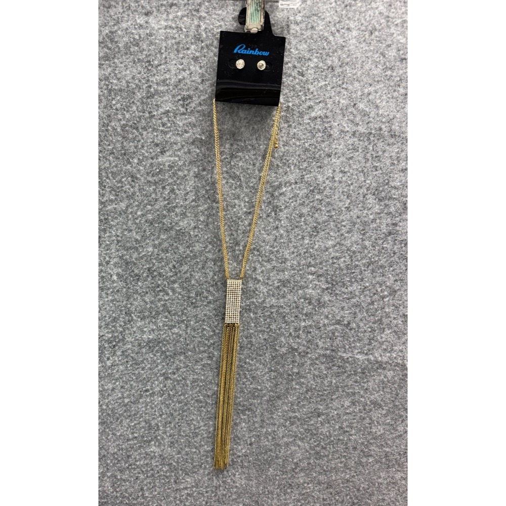 Goldtone Tassel Rhinestone and Chain Necklace - Picture 4 of 7